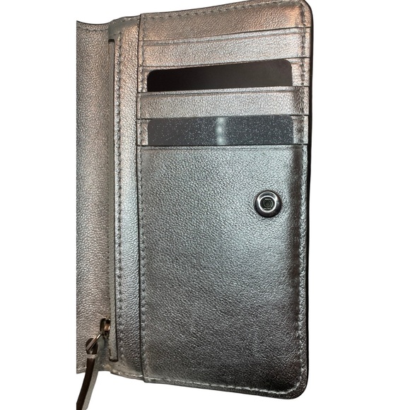 Tory Burch Fleming Silver Metallic Slim Medium Wallet - Picture 6 of 8